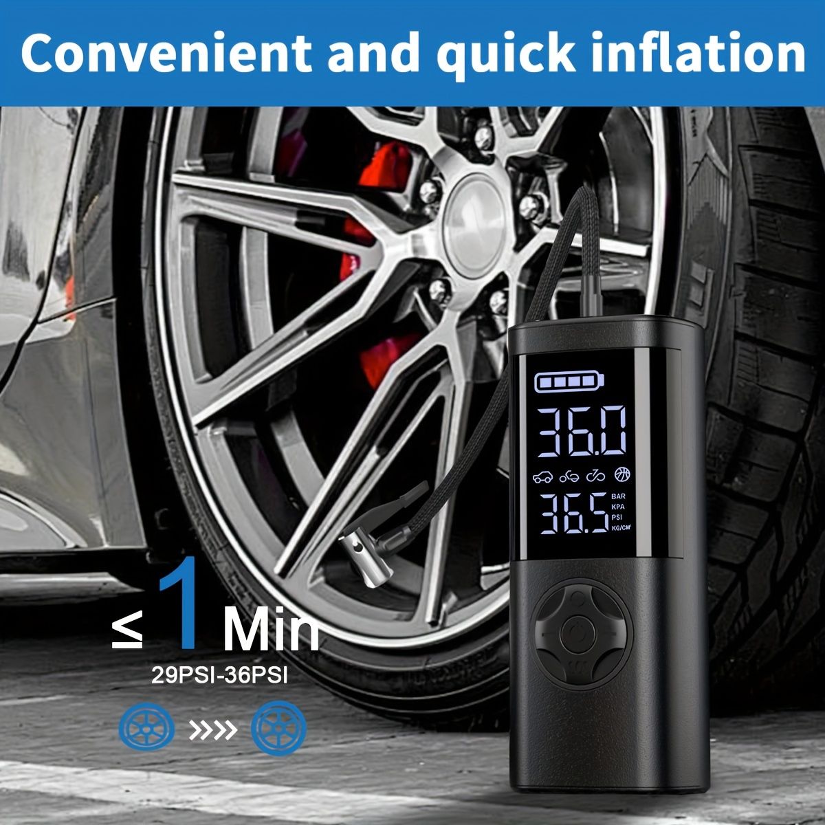 USB-C充電式デジタル空気入れ 150PSI ポータブルLED付 VC-036レッド FFCRYSTALESIA_COM