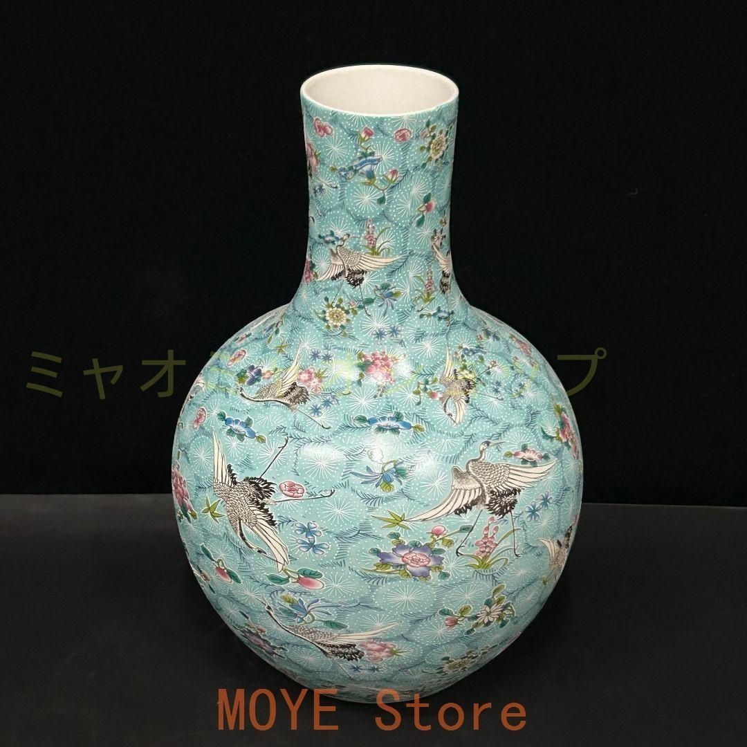 大清雍正夜光磁器百鶴舞う図天球瓶 収蔵品 景徳鎮 現代 置物