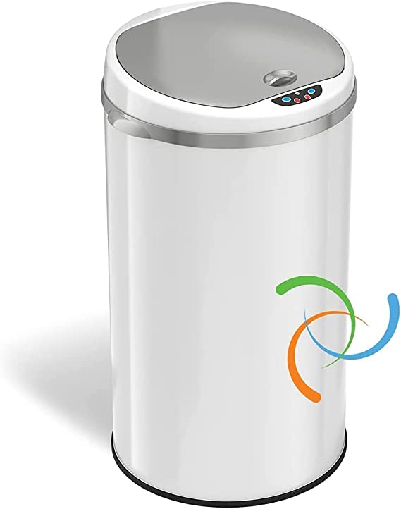 アイタッチレス(iTouchless) センサー付きゴミ箱 ホワイト ステンレス製 30L 円形 臭気吸収フィルター 家庭用 キッチン 自動
