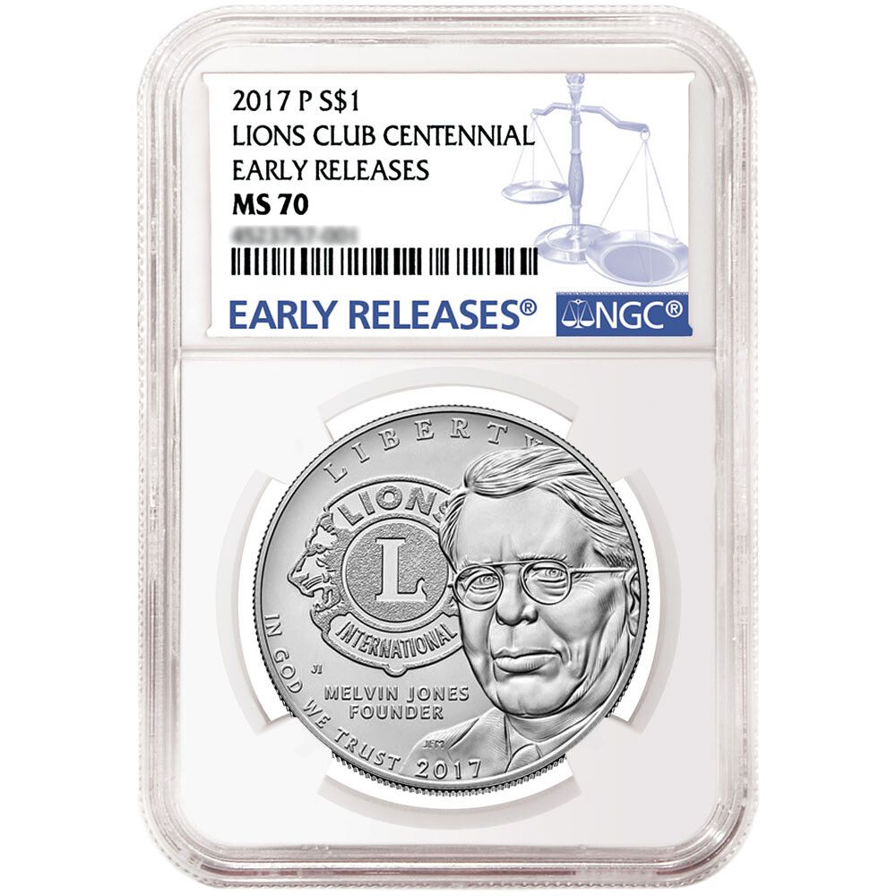 2017-P $1 Silver Lions Club 100th Anniversary Commemative NGC MS70 ER Blue