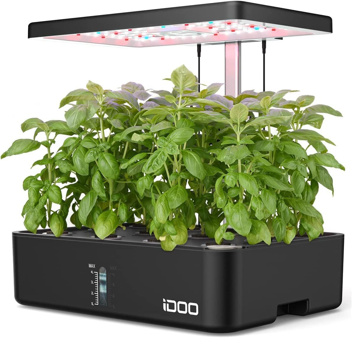 植物育成LEDライト付き 室内 すいこう栽培キット育成 おしゃれ 家庭菜園 水耕栽培キット 野菜栽培セット 育苗キット 自動水循環システム搭載 iDOO ランプシェードの高さ調節 同時に12株野菜栽培 ホワイト