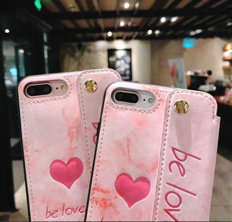 メルカリshops Iphoneケース スマホカバー ピンク ハート 定期入れ カード入れ