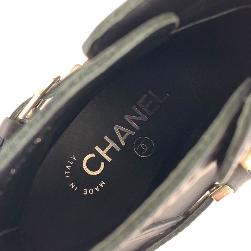 シャネル CHANEL ブーツ ショートブーツ 靴 シューズ レザー ブラック ココマーク パール チェーン ベルト - メルカリ