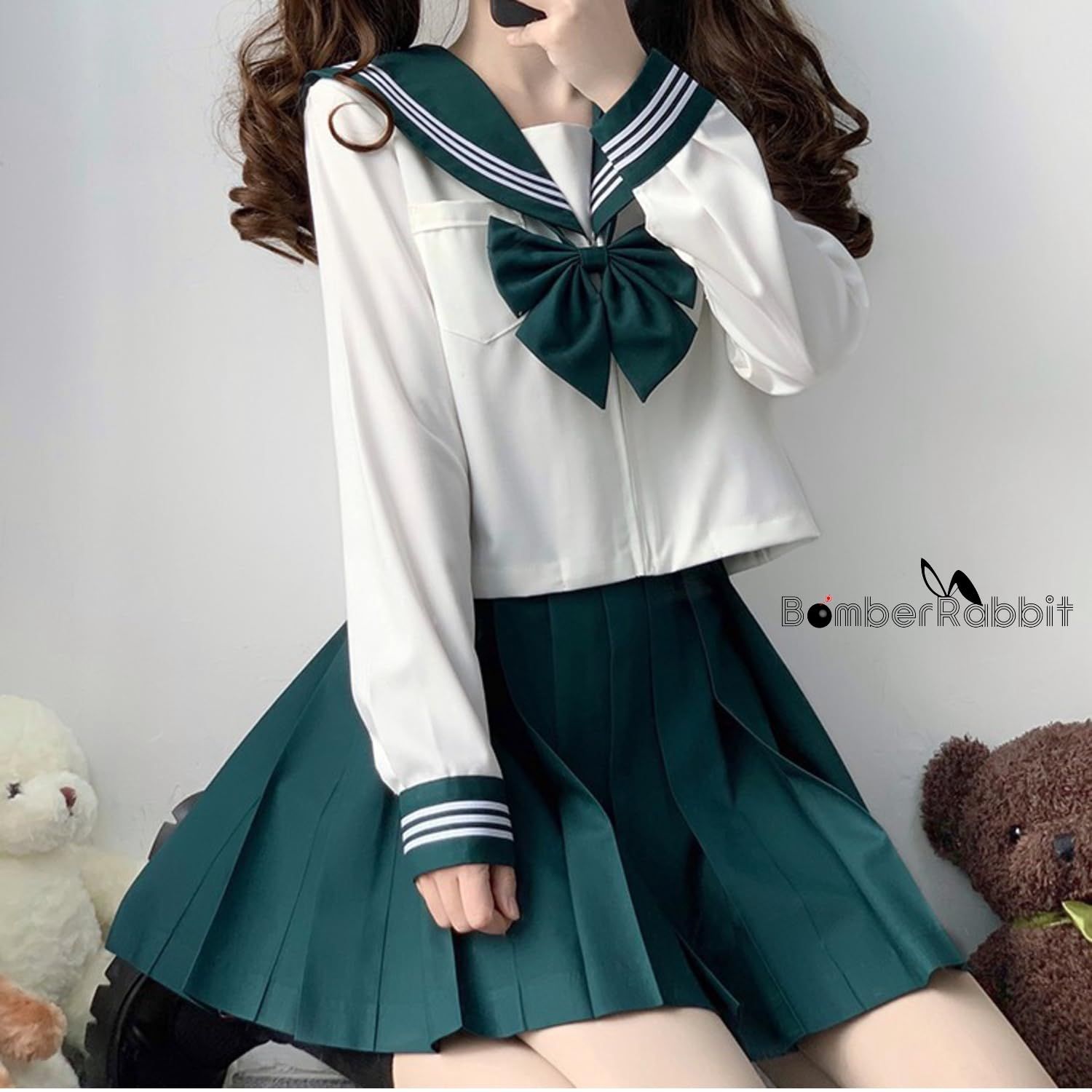 BomberRabbit] セーラー服 緑 コスプレ JK制服 蝶結び付き