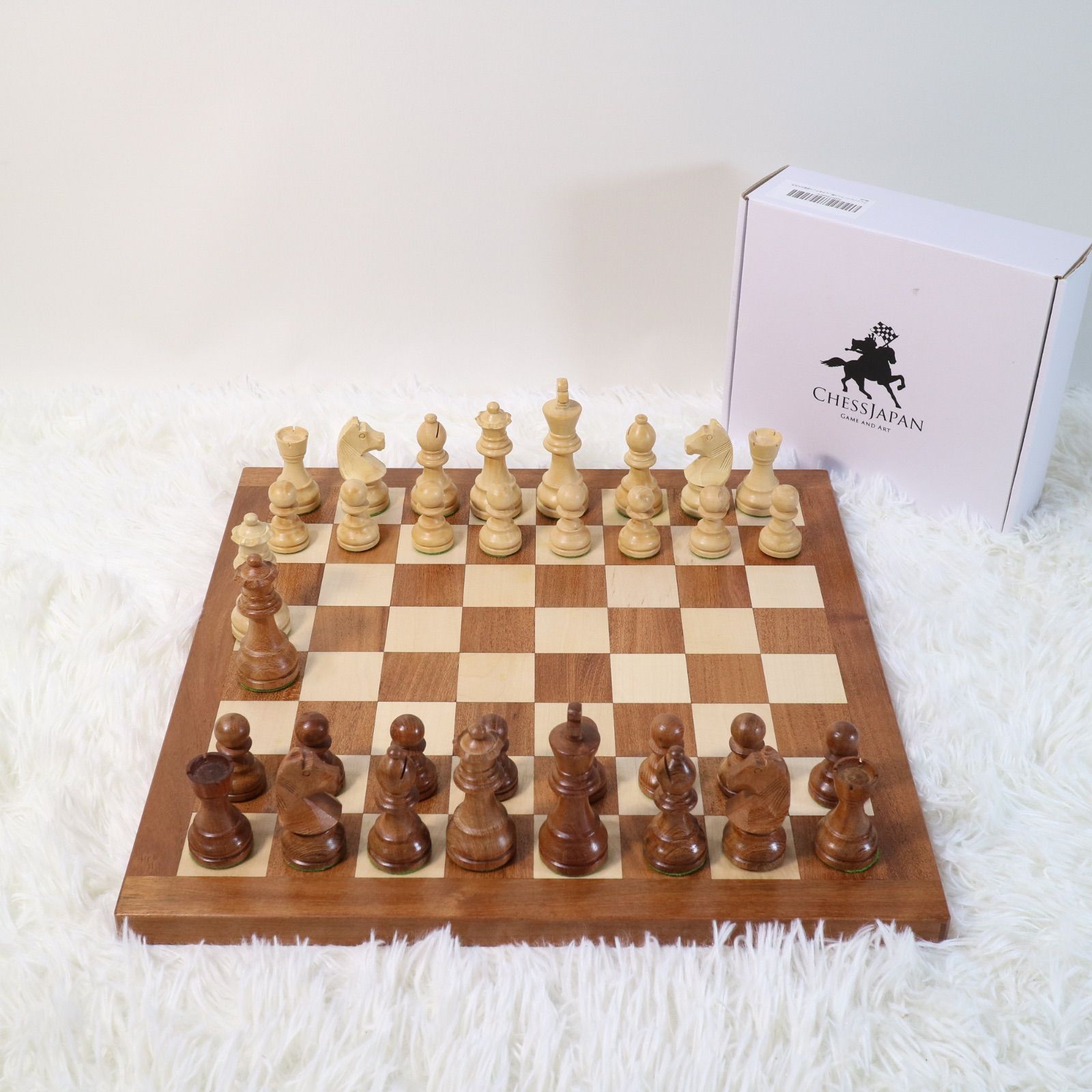木製 チェス盤 チェスボード 駒 セット 木製 ChessJapan 95mm