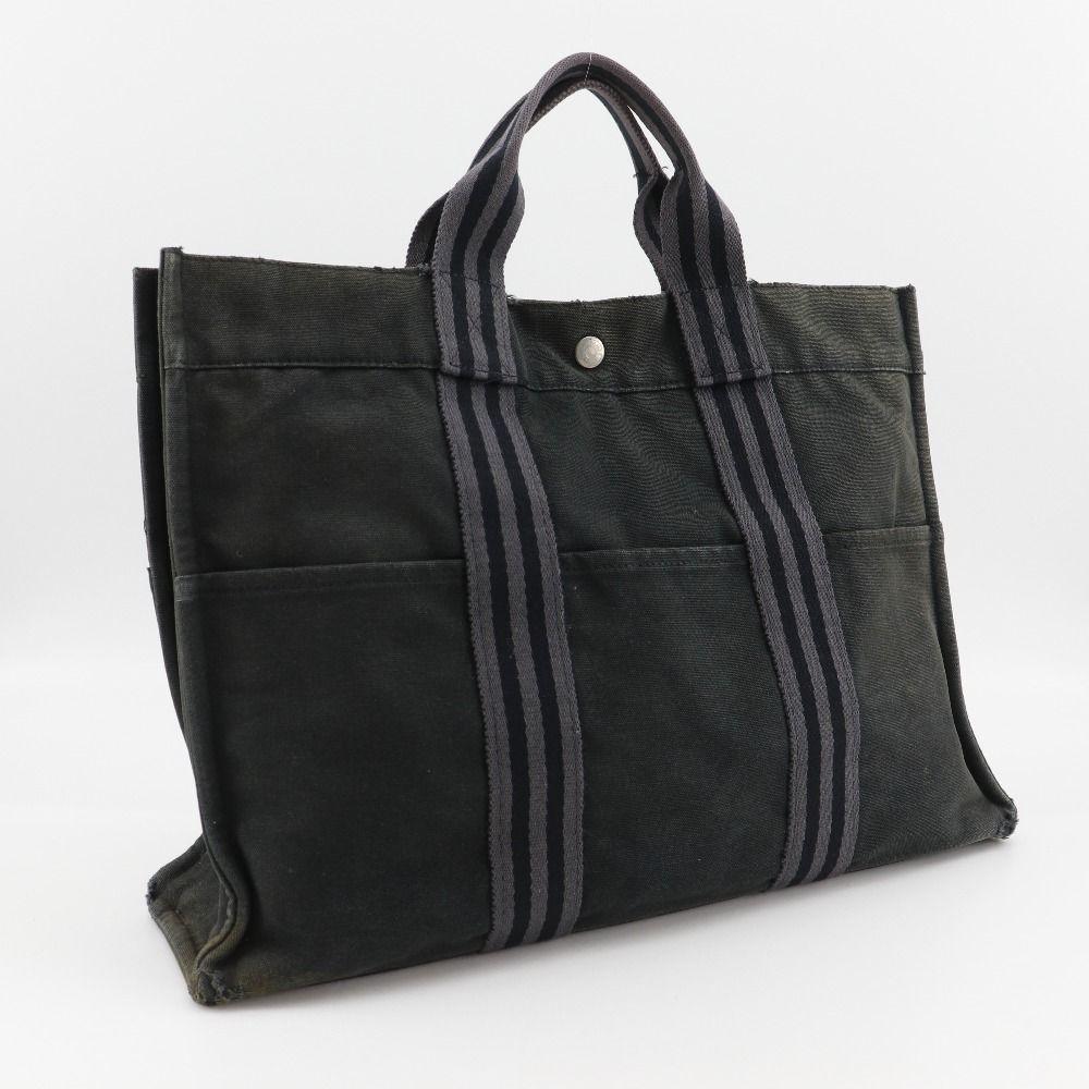 HERMES】エルメス フールトゥMM トートバッグ キャンバス 黒 ユニ