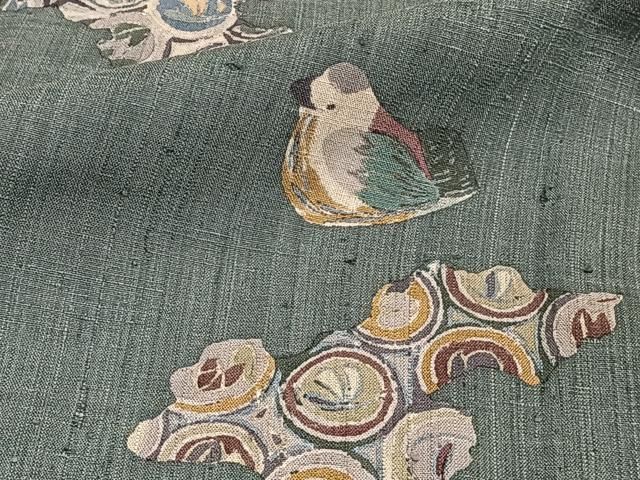 平和屋着物▽訪問着 単衣 紬地 型染め 花鳥吉祥文 鈴乃屋