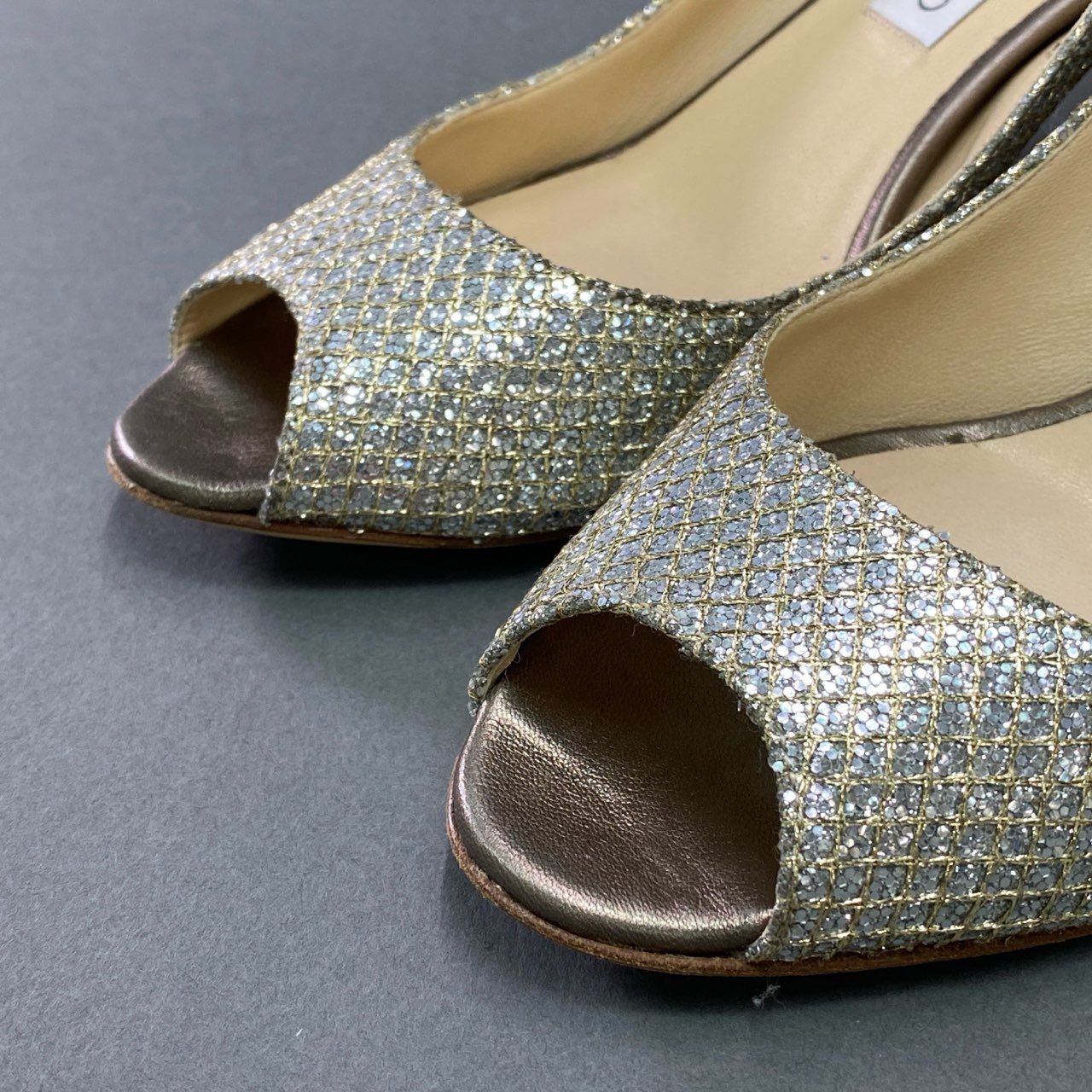 5c19 JIMMY CHOO ジミーチュウ グリッター オープントゥ パンプス 38 