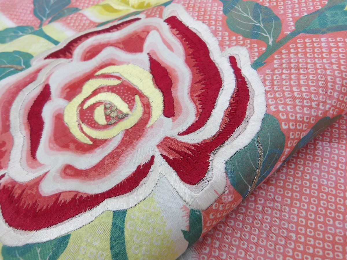大正ロマン・バラ刺繍 ピンク 袋帯 商品番号405 大正ロマン・バラ刺繍 ピンク 袋帯 商品番号405 着物・浴衣