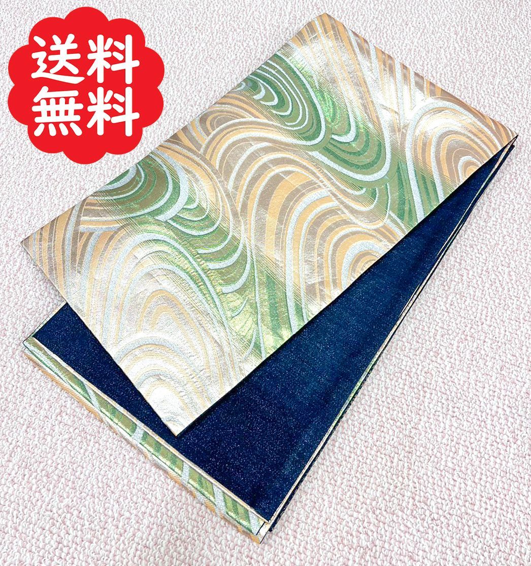袋帯 振袖 訪問着 ユーズド品 正絹 流水 金 緑 ob04 - メルカリ