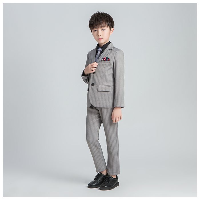 ☆ グレー ☆ 130cm ☆ 男の子スーツ フォーマル 5点セット pk19135