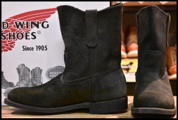 【8.5D 箱付 未使用 07年】レッドウィング 8186 黒スエード ペコス ブラック ラフアウト プルオン redwing pecos ブーツ HOPESMORE【EF317】