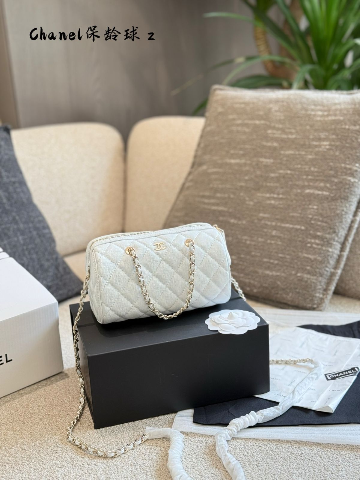 今日 Chanel 中球ミニボウリングバッグ ホワイト - Medium Ball Mini Bowling Bag White-WTO輸入5