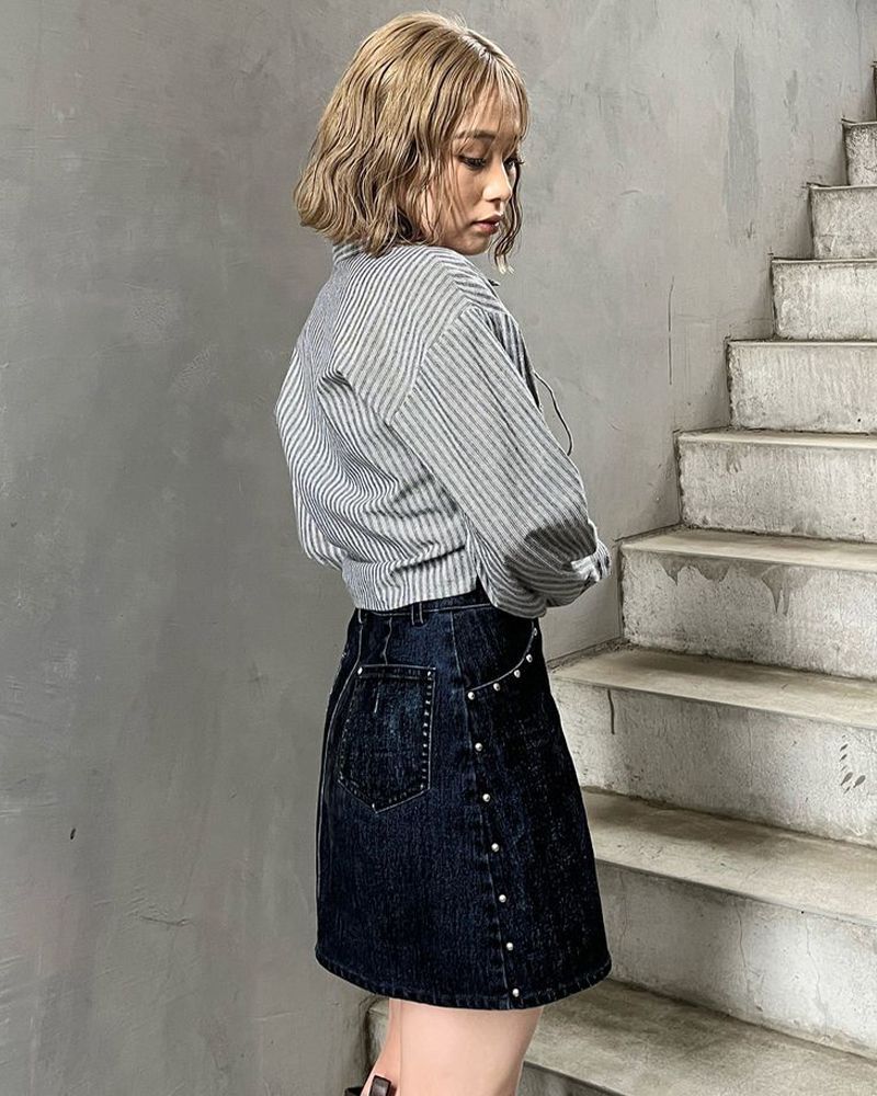 フロッキーデニムミニスカート