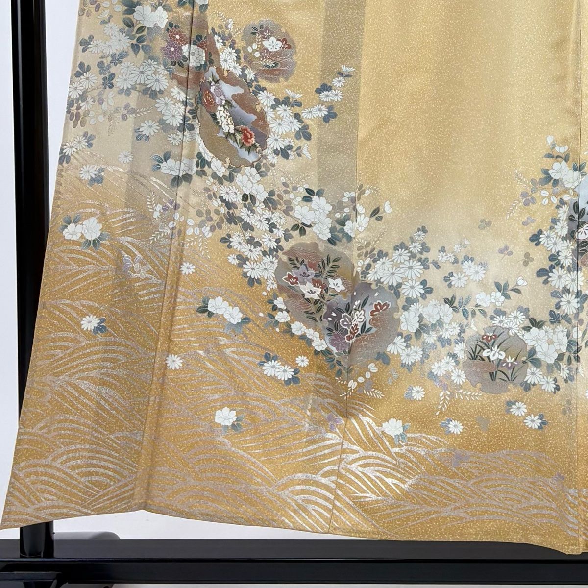 訪問着 秀品 一つ紋 花唐草 霞 金銀彩 ぼかし 灰緑 単