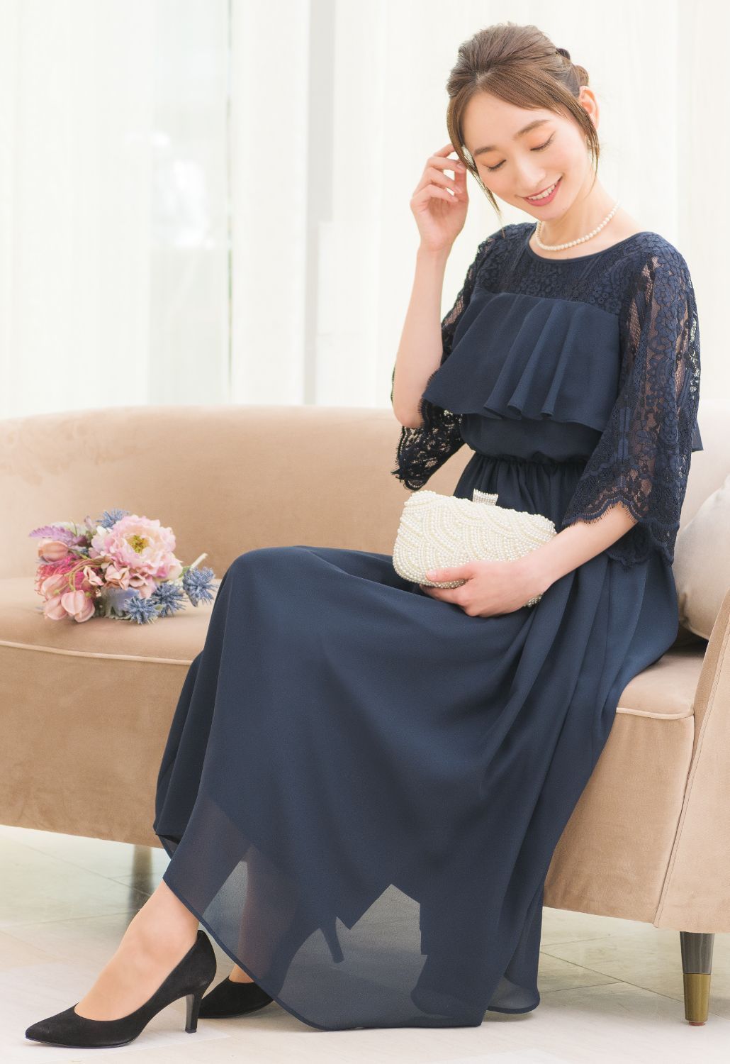 ELENA マタニティ ワンピース 授乳口付き ネイビー Lサイズ ELENA マタニティ ワンピース 授乳口付き ネイビー Lサイズ ELENA