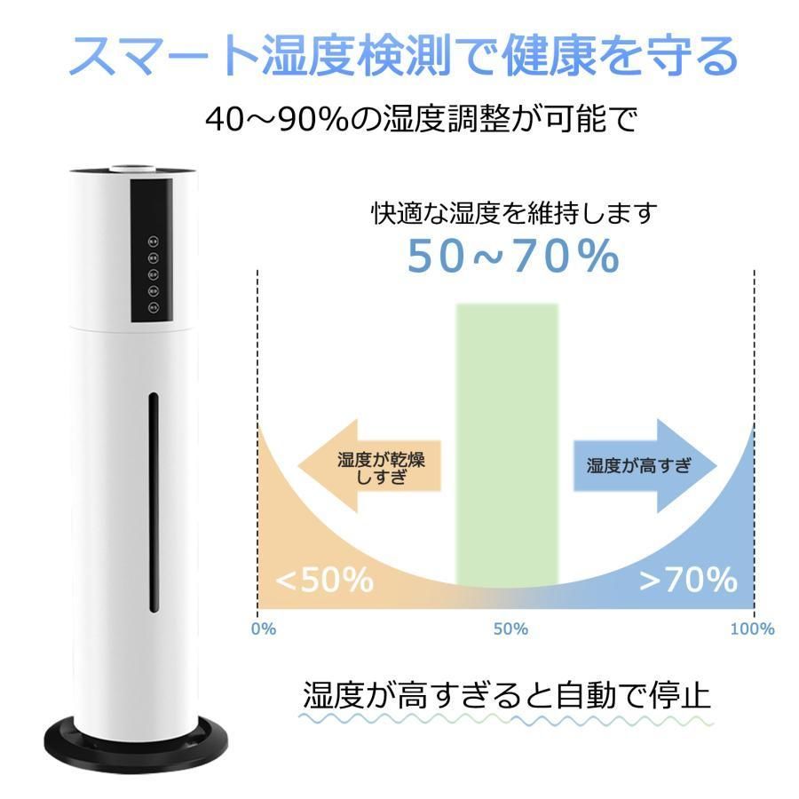 加湿器超音波式大容量除菌超音波加湿器湿度センサー40畳加湿器次亜塩素酸水対応UV除菌スタンド式タワー型3段階ミスト調節8L