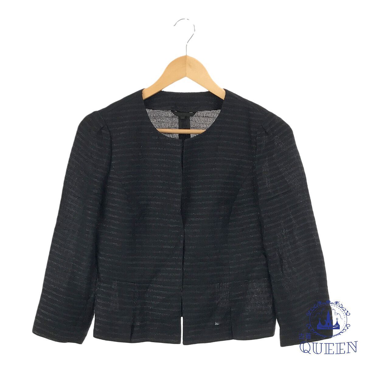 ANAYI ブラックノーカラージャケットシングルボタン【アナイ】 ミックスツイードロングノーカラー ジャケット|ANAYI OFFICIAL