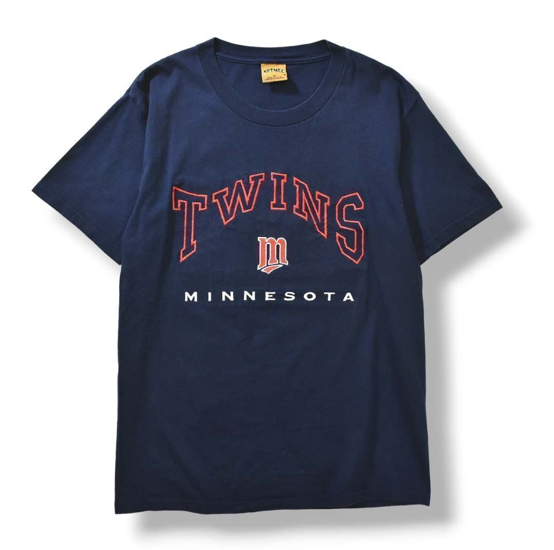 90sヴィンテージ USA製 MLB MINNESOTA TWINS ミネソタ ツインズ NUTMEG ナツメグ 刺繍ロゴ 半袖 Tシャツ M ネイビー メンズ