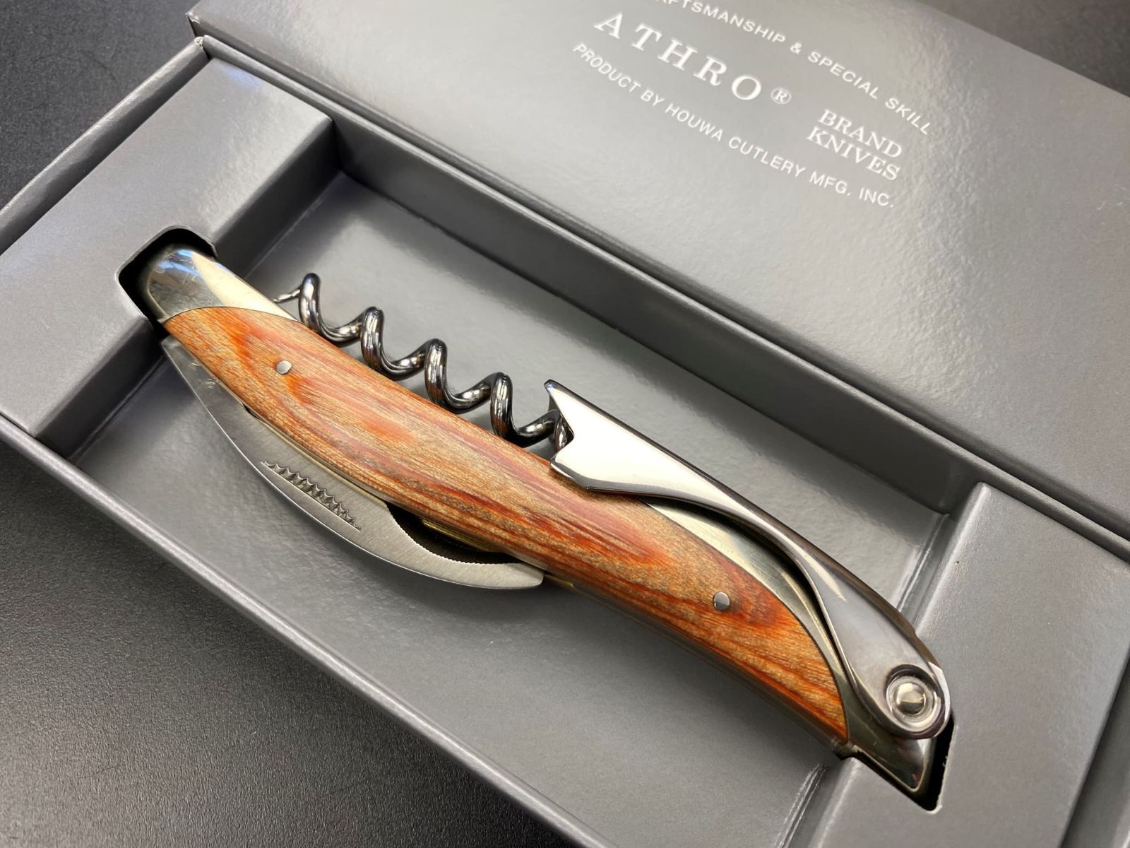 ATHRO アスロ ソムリエナイフ 紫タガヤサン 純正本皮ケース付 極美品