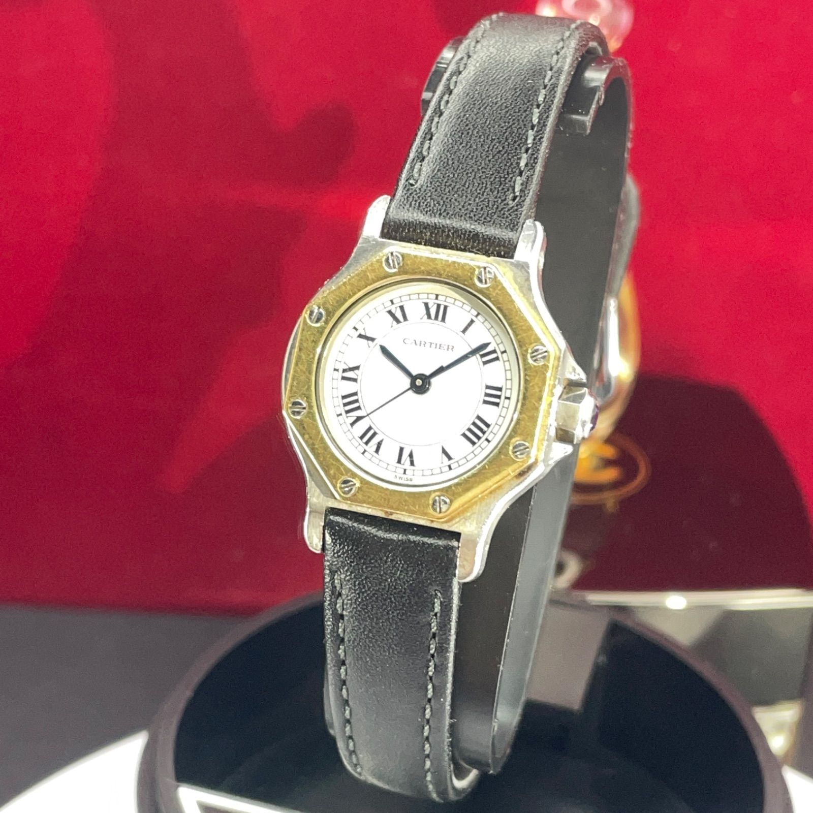 80s カルティエ サントス オクタゴン 自動巻 SS/18KYGコンビ 腕時計 カルティエ サントス オクタゴン コンビ SMサイズ レディース