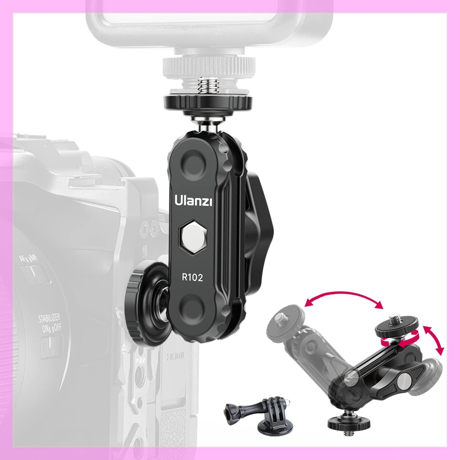 Ulanzi R102 マジックアーム 1/4ネジ ダブルボールヘッド Gopro用マウント付き アクセサリー 多機能ダブルボールアダプター 360°ボールヘッドマウント モニター/マイク/LEDライト/アクションカメラ/ビデオカメラ/ケージ/ハンドル/G