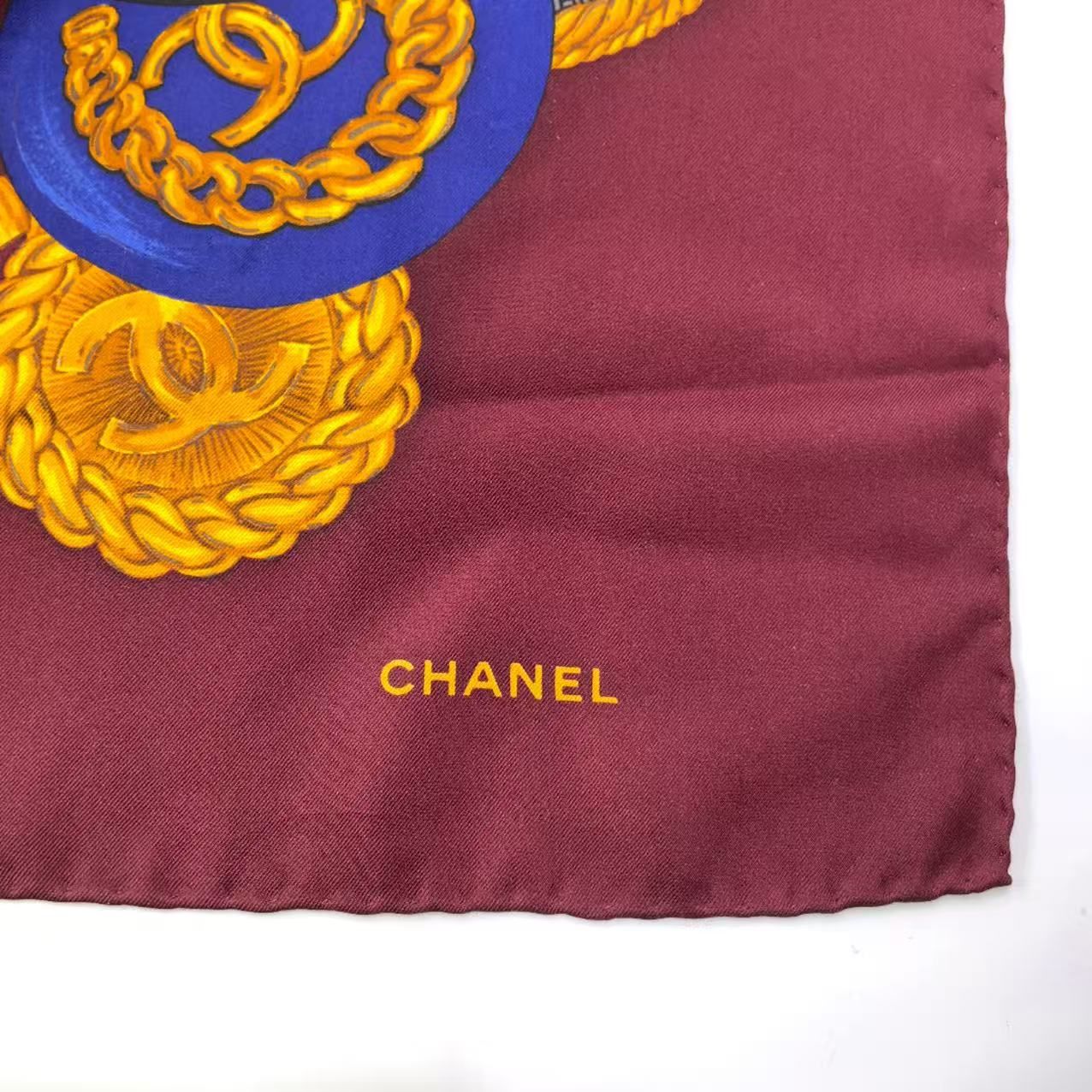 CHANEL シルクスカーフ ボルドー 高級 CHANEL シャネル スカーフ シルク ボルドー ビーズ