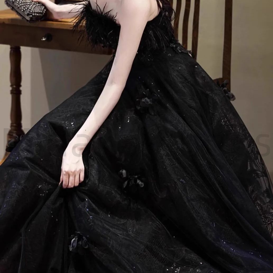 Dorry Doll フェザーフラワーコクーンドレス フェザードレス ブラック