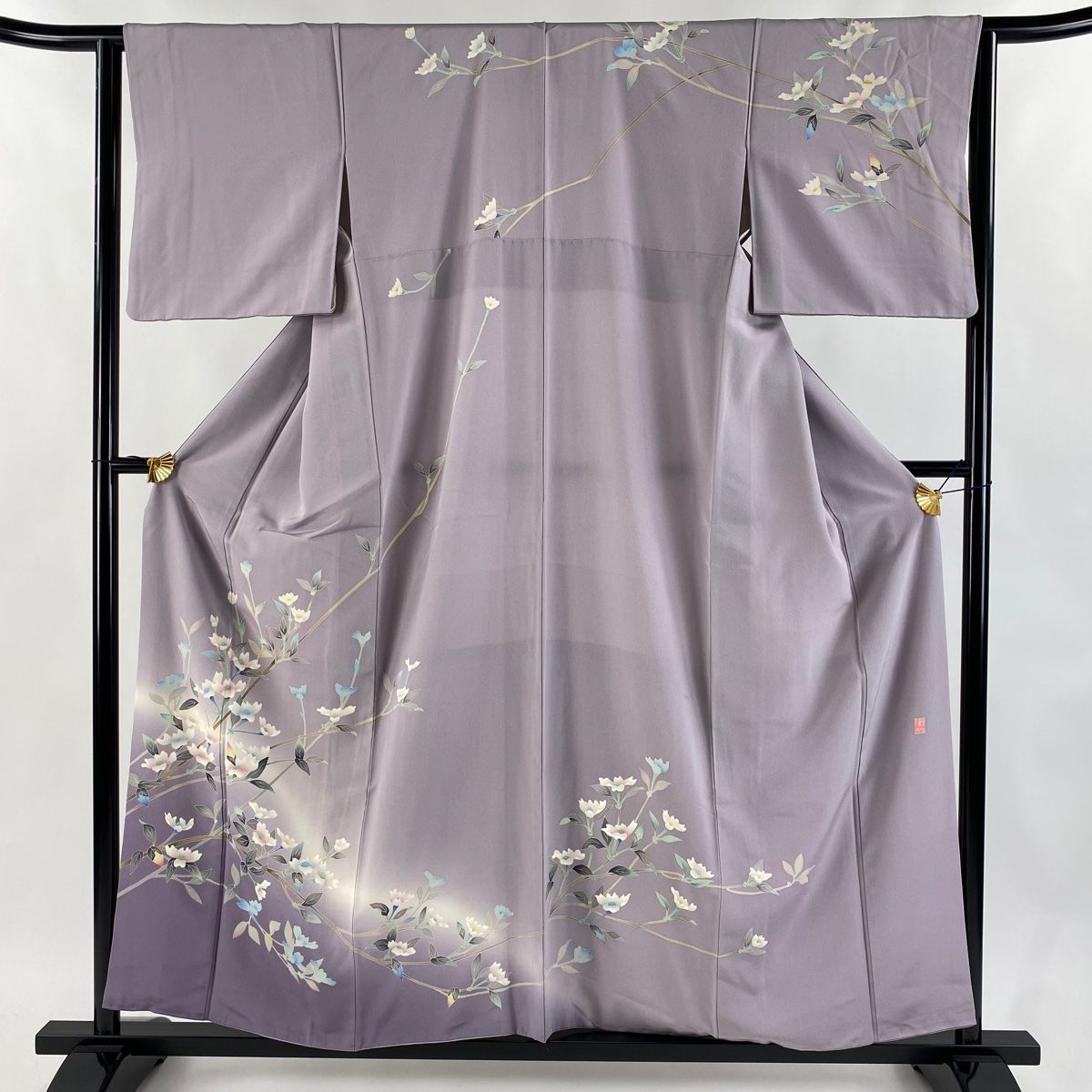 訪問着 身丈158.5cm 裄丈63cm S 袷 和泉衛知 落款 枝花 ぼかし 薄紫 正絹