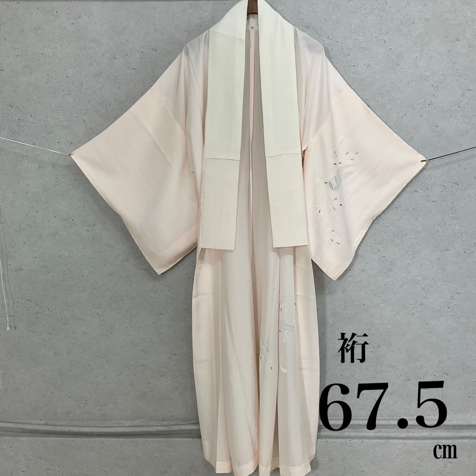 kimono+one◆未使用同然◆長襦袢◆正絹◆楽器模様◆半襟付き◆広襟◆単衣◆裄長◆袖無双◆仕付け糸付き◆裄67.5肩丈139◆小紋紬附下訪問着留袖袷単衣夏着物◆K1027