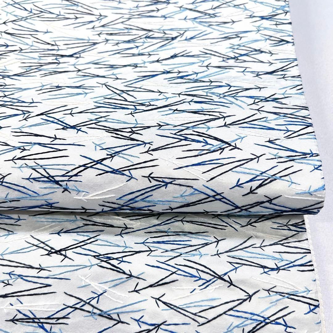 作家もの 本藍染 阿波藍 中西秀典作 刺繍 松葉模様 袋帯 着物 104w