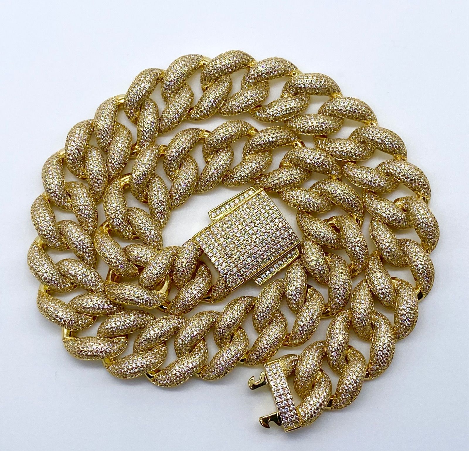 モリモリ】 幅18ミリ18インチゴールドパヴェ留めLEX 喜平ネックレス  