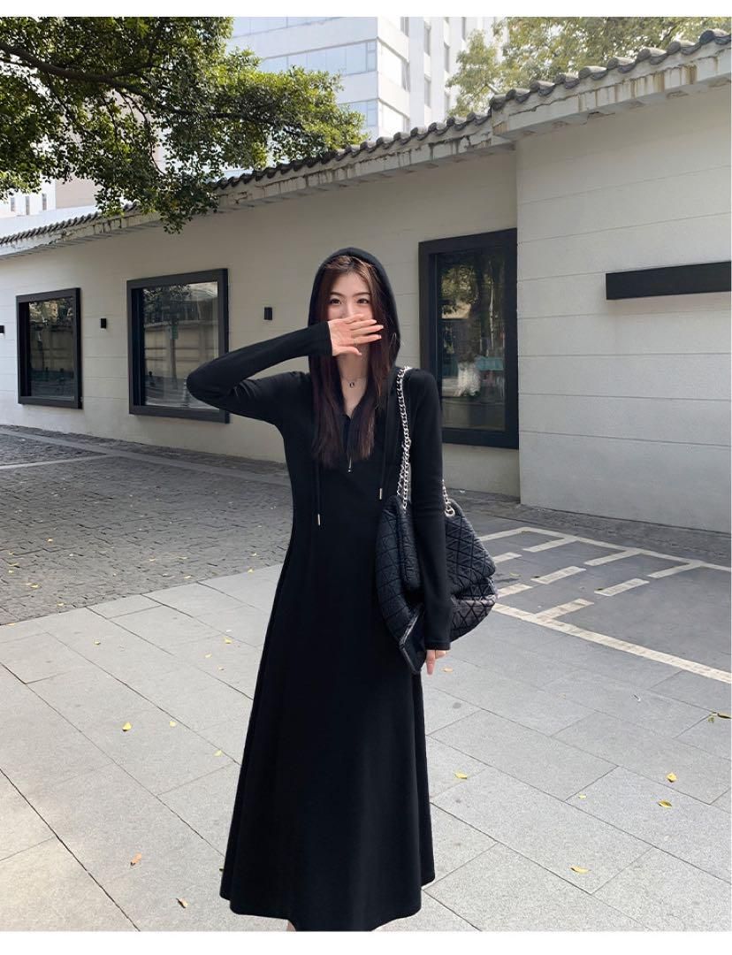 フード付ニットロングワンピース 春のお出かけデートに最適