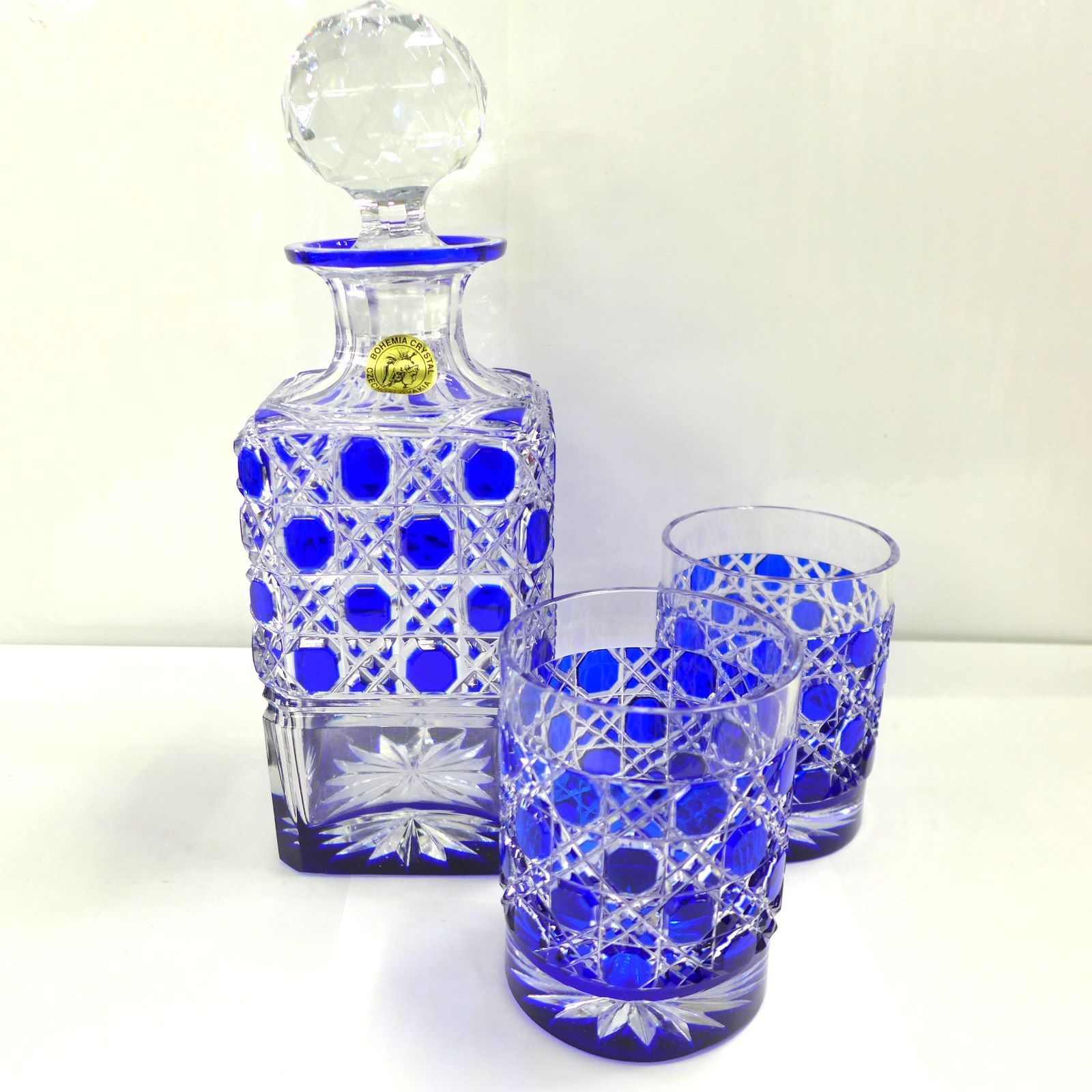 BOHEMIA CRYSTAL ボヘミアクリスタル ブルー デキャンタ＆グラス