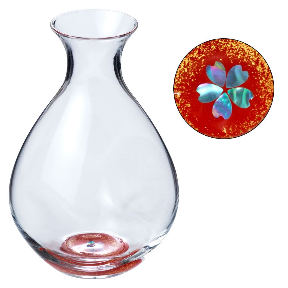 高岡漆器 螺鈿硝子 徳利 金桜 朱 富山県伝統工芸品 Takaoka-shikki raden glass sake cup sakazuki