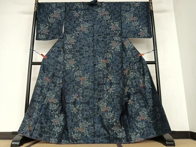 平和屋着物□本場染大島紬 枝花文 正絹 逸品 未使用 BAAT1697yc