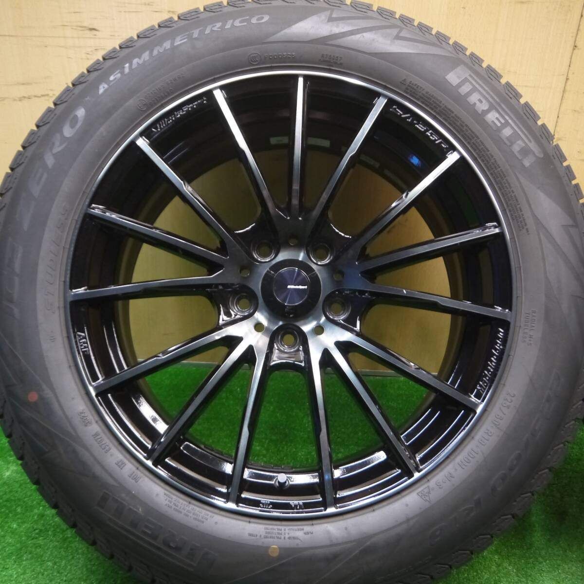 バリ溝 22年 キレイ 9.5分以上 WedsSport SA-35R AMF 225 60R18 スタッドレス ピレリ アイスゼロ アシンメトリコ ウェッズスポーツ PCD114.3 5H 4101105Hス