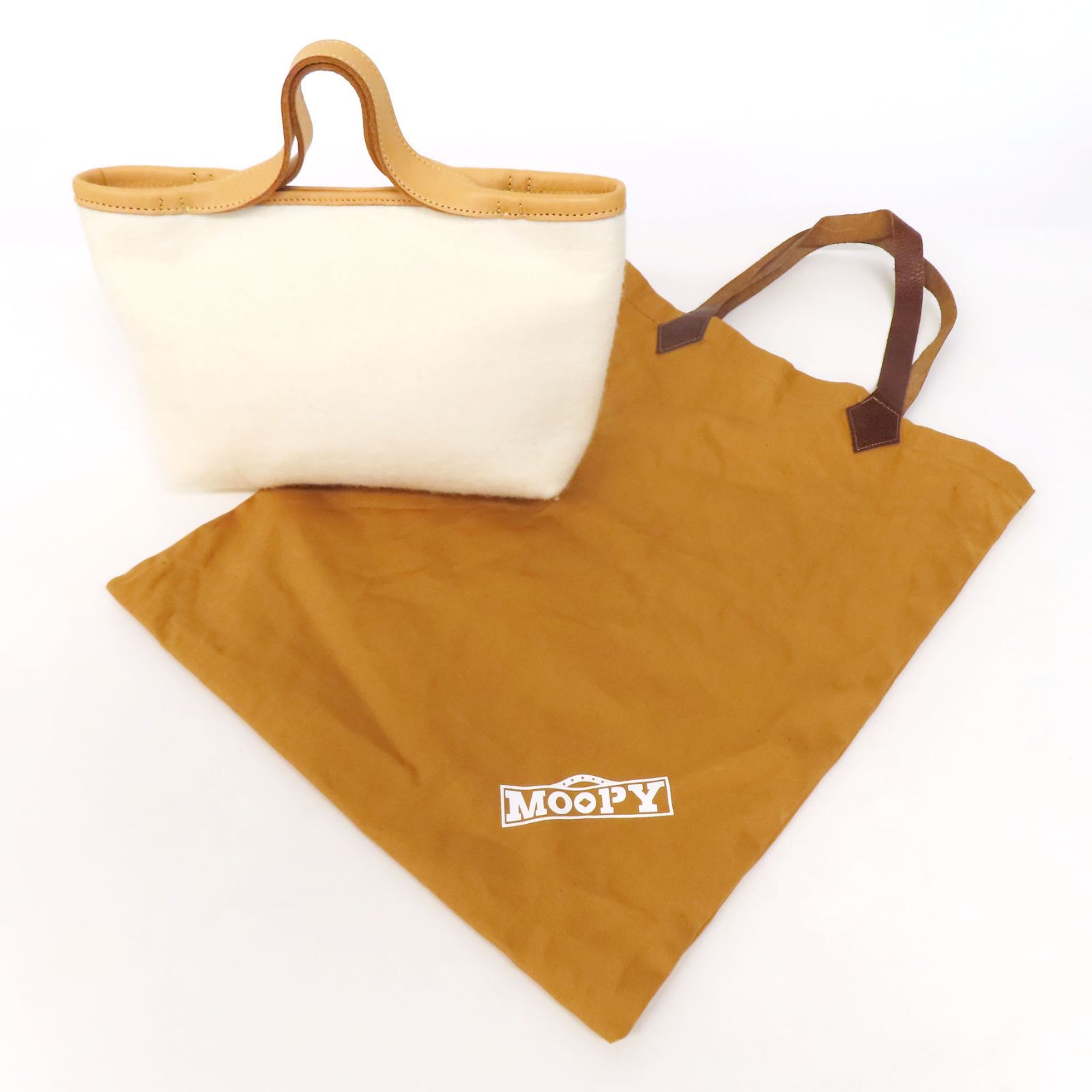 WH25088 美品 MOOPY ムーピー ウールフェルト × ヌメ革 舟形 