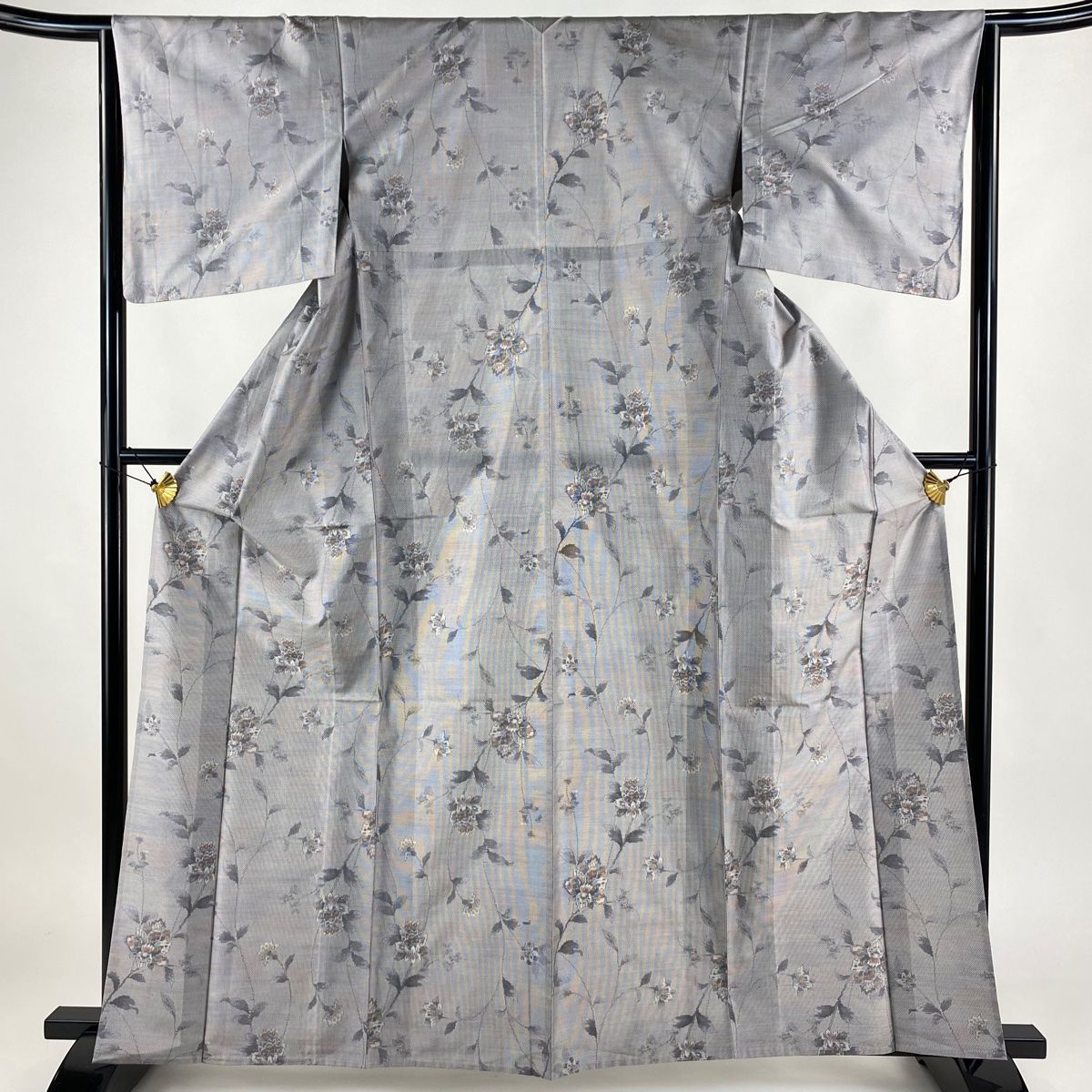 大島紬 身丈162.5cm 裄丈64.5cm M 単衣 都喜ヱ門 証紙 草花 薄紫 正絹  