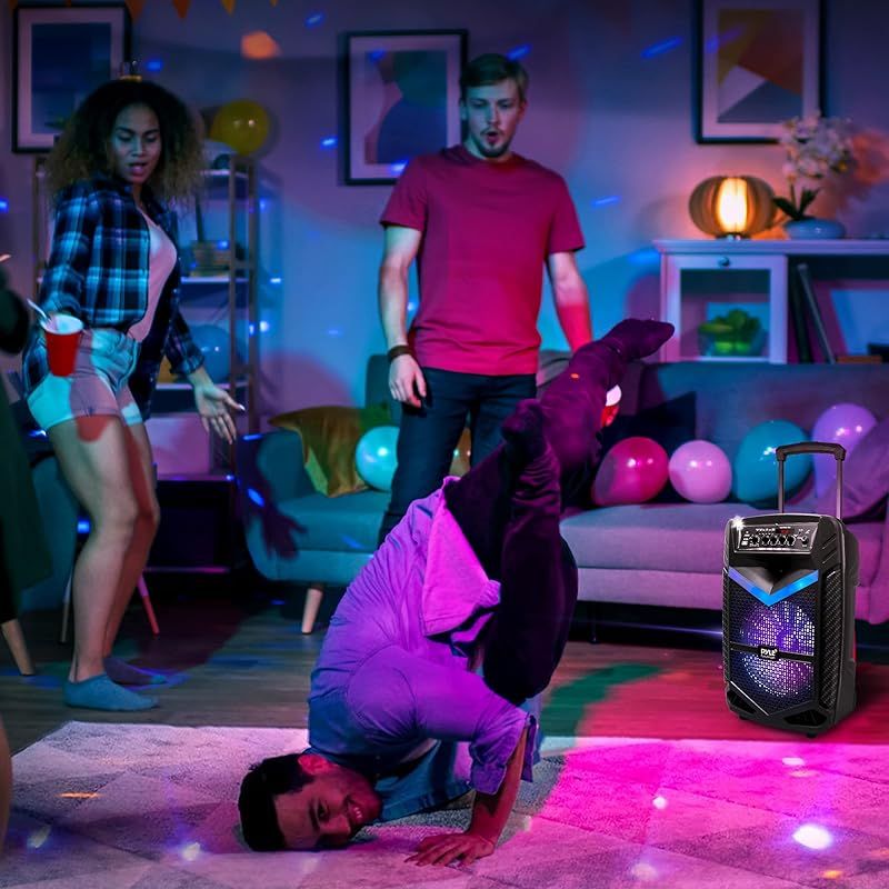 スニーカ Pyle 400W Bluetooth付き ワイヤレス スピーカー 充電式バッテリー 屋外で使える 重量3.1kg. ８インチ サブウーファー 1インチ ツイーター付き 携帯用 PA システムスピーカー 録音機能 カラオケスピーカー マイク DJ 0