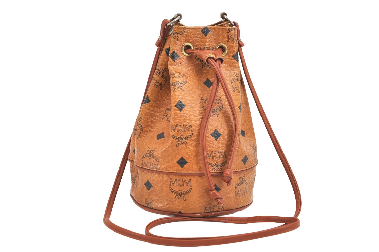 MCM エムシーエム ヴィセトス レザー ヴィンテージ ショルダー巾着型バッグ 財布 ブラウン 2484N