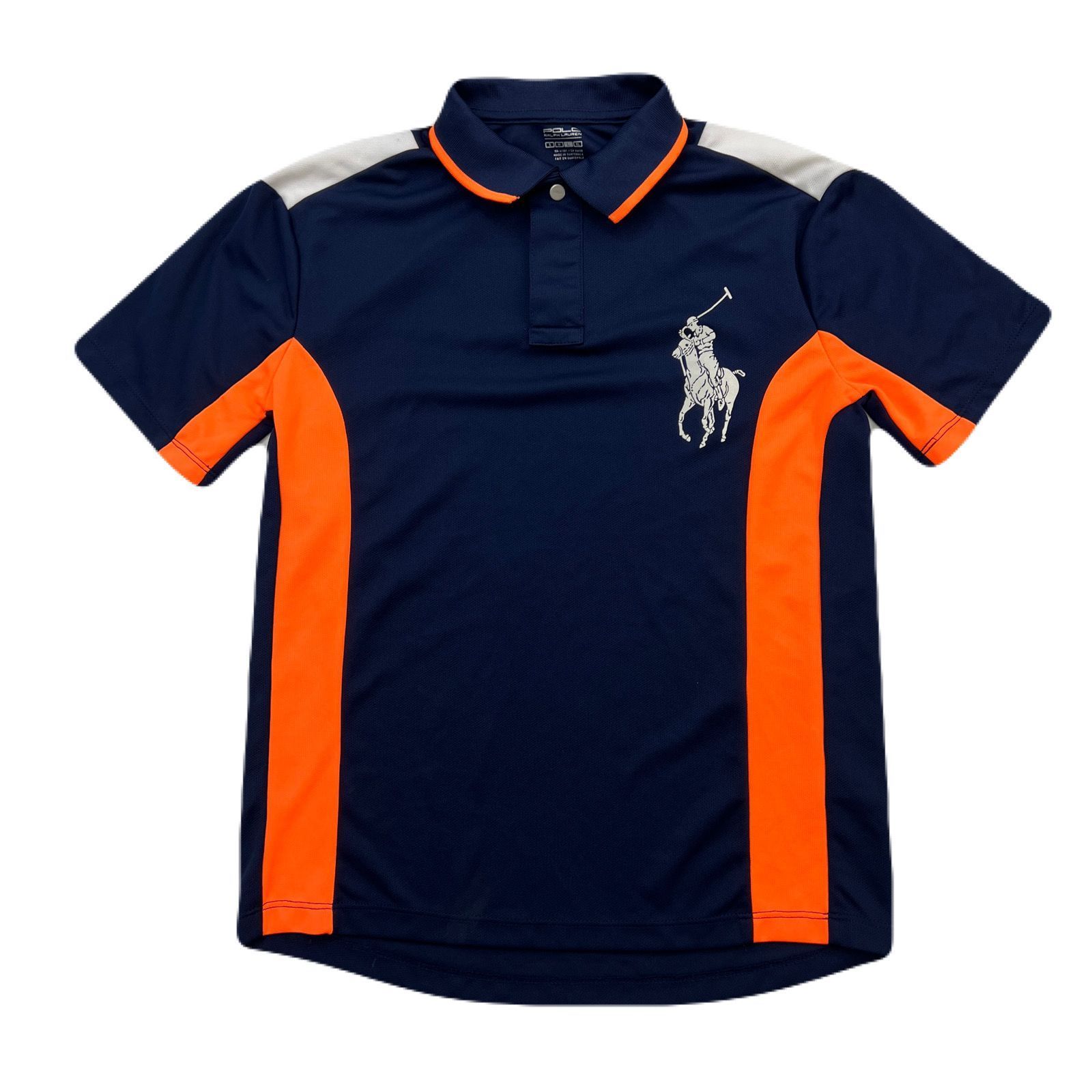 POLO RALPH LAUREN 半袖 ポロシャツ ネイビー オレンジ差し色 Lサイズ 
