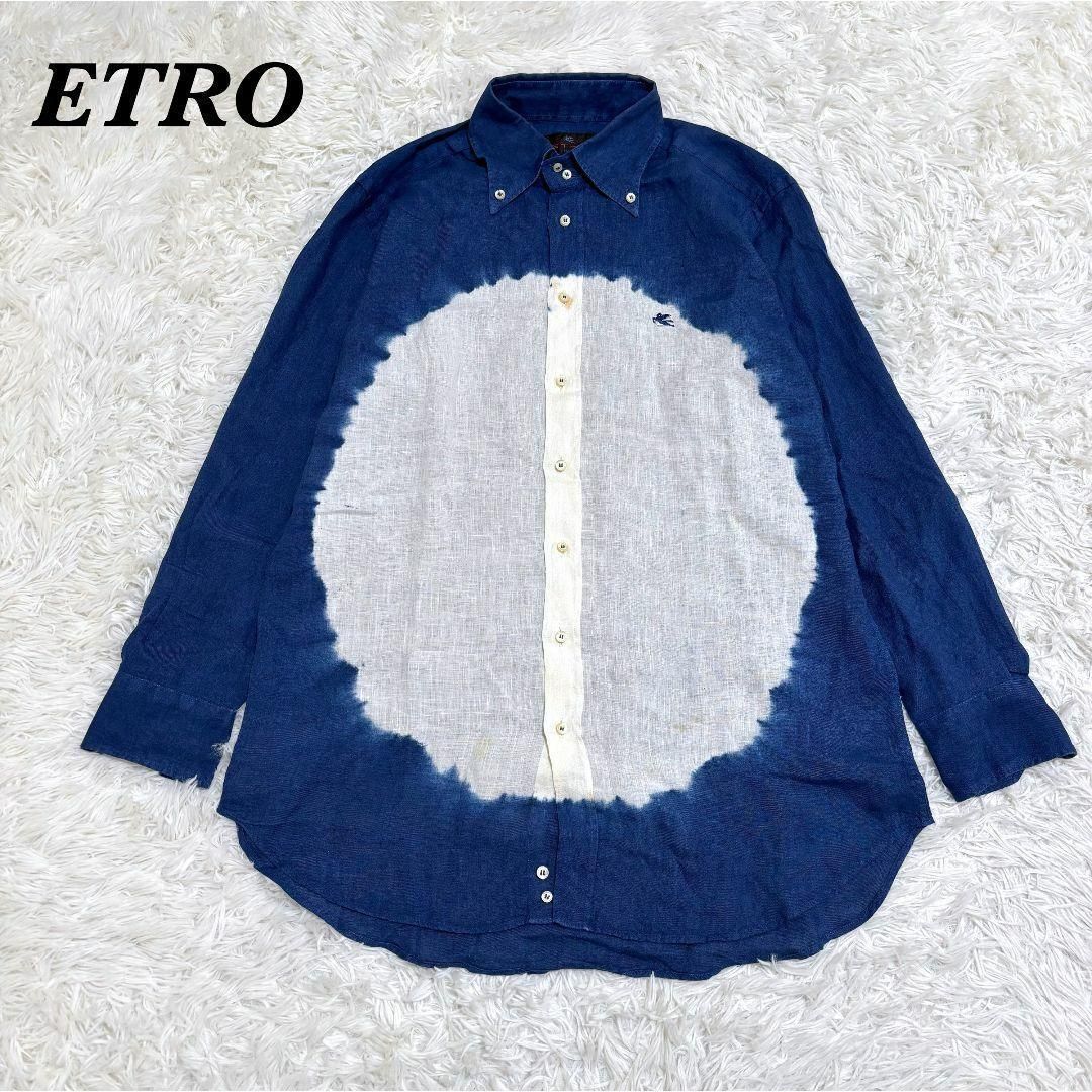 ETRO 藍染 リネン シャツ 40 L ブルー