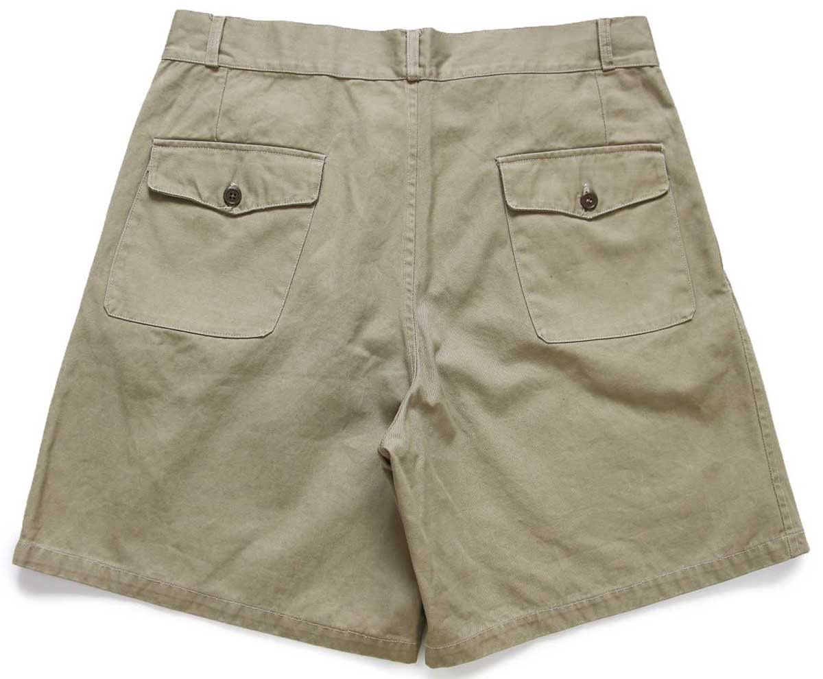ビンテージ イタリア軍 ツータック コットンツイル ショートパンツ カーキ W35 A ショーツ ハーフ ユーロ ミリタリー トラウザーズ