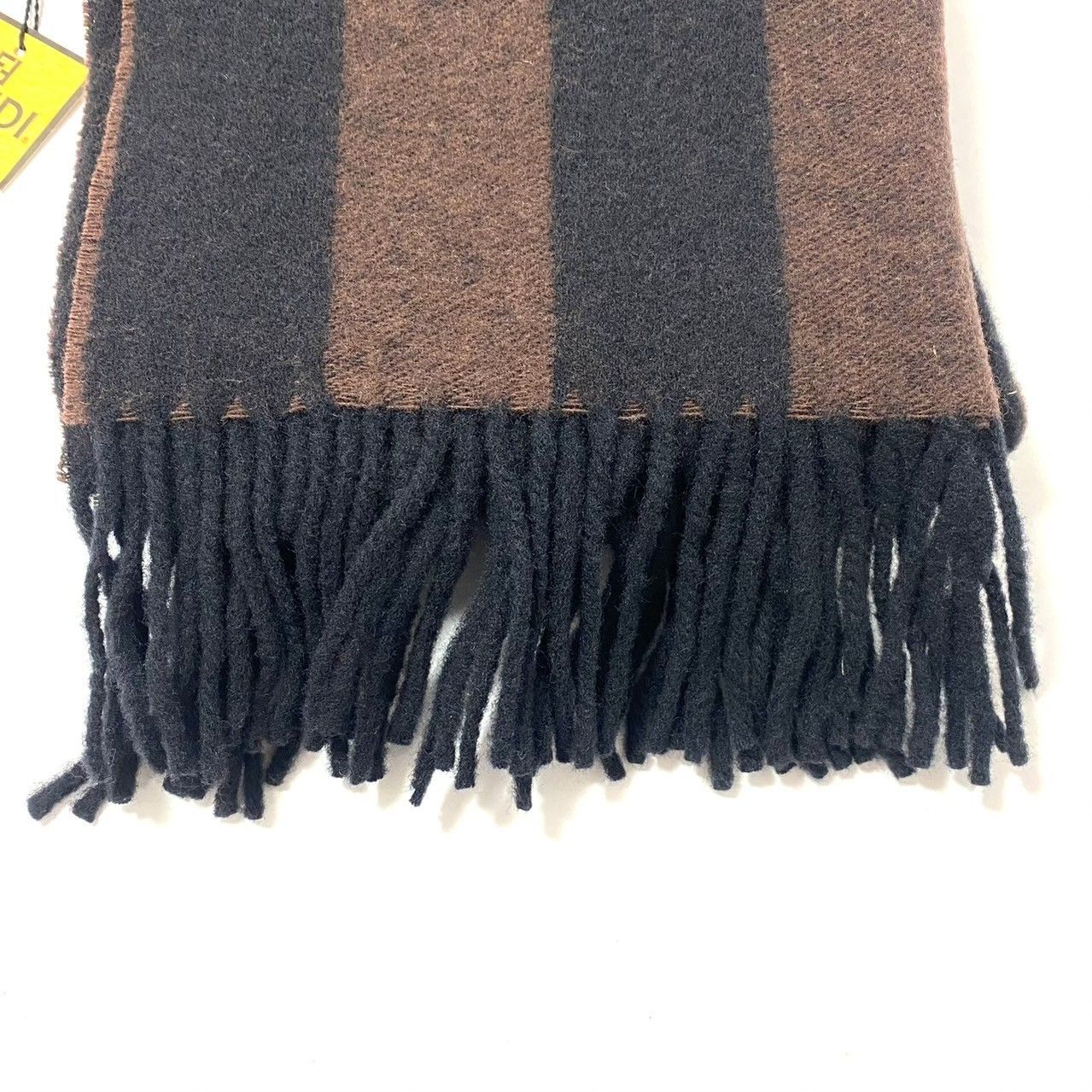 MU【FENDI】ズッカ柄 ウール 100% マフラー ブラウン/茶