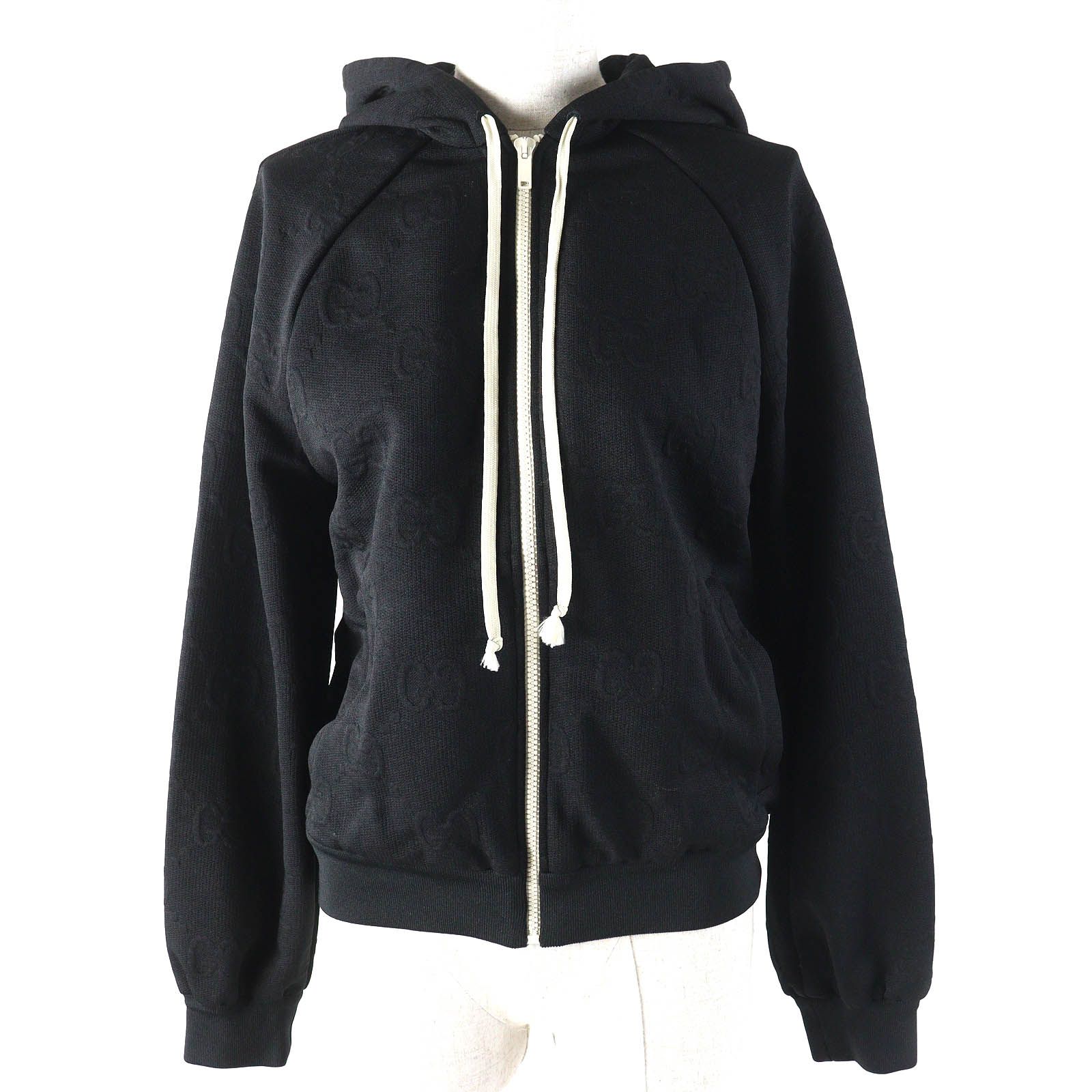△GUCCI グッチ 661783 GGエンボス GGロゴジャージージャカード ジップアップ フーディー オーバーサイズ パーカー ブラック XS イタリア製 レディース