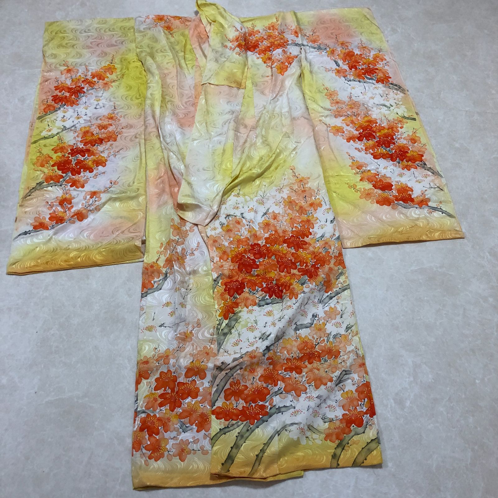 南久どんす 着物 振袖 未仕立て品 黄色|オレンジ SGAW10-8575