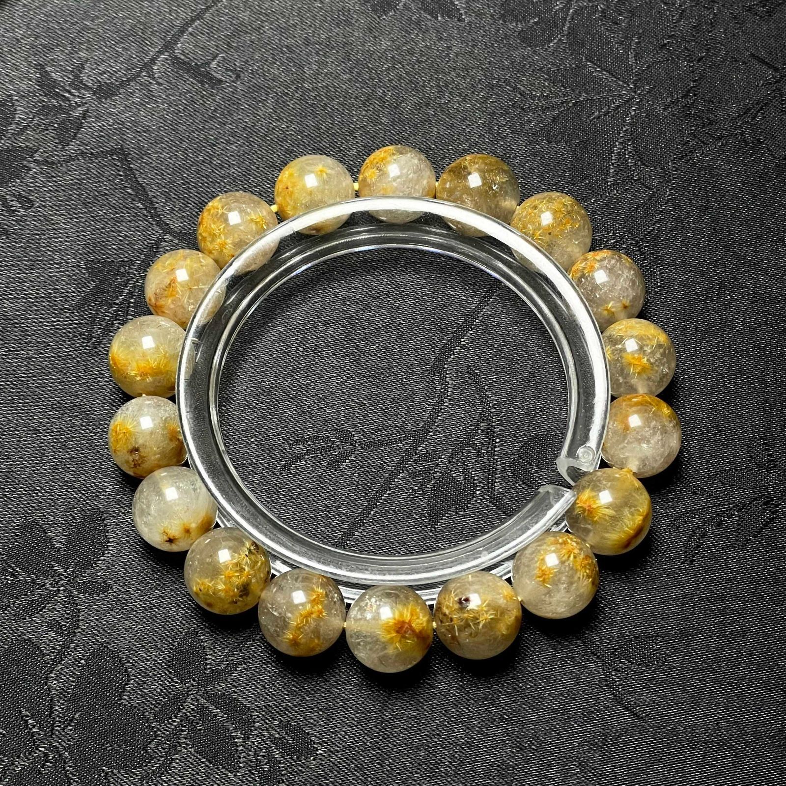 EU製 ガーデンフラワータイチンルチル ブレスレット パワーストーン 天然石 金運 お守り プレゼント 10.7-11.4mm ZB9502