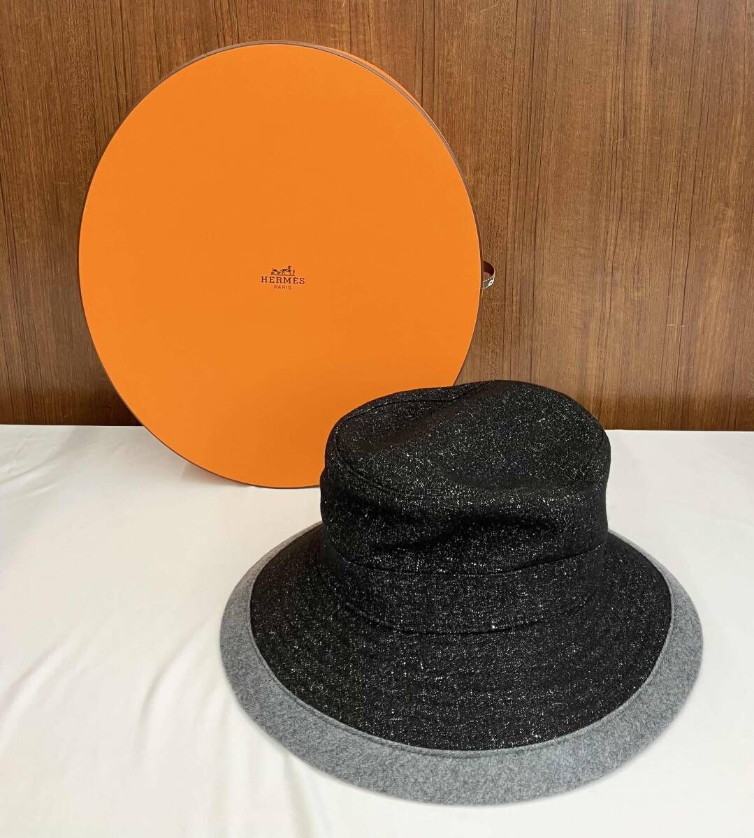 HERMES エルメス ハット ブラック×グレー サイズ59