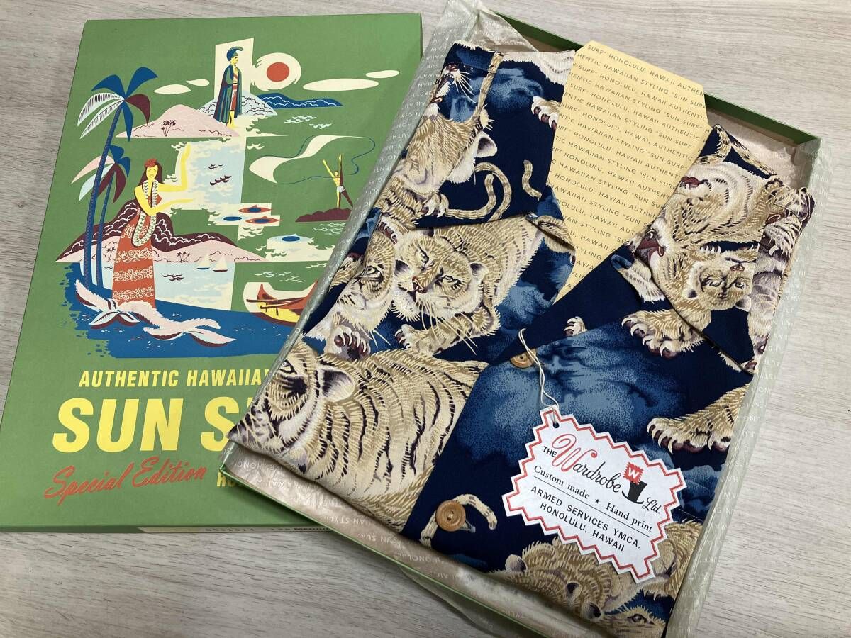 SUN SURF サンサーフ アロハシャツ 百虎 総柄 SS31814 サイズM ブルー